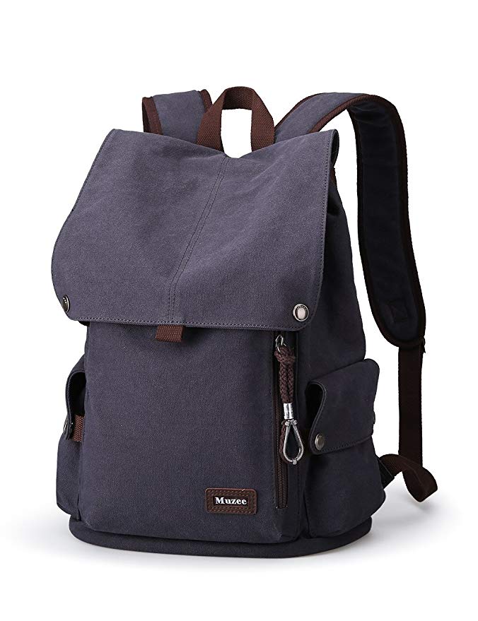 Muzee Canvas Backpack for School Travel Rucksack Fits up to 15 inch Laptop
