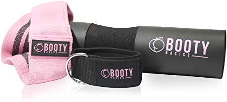 BOOTY BASICS - Barbell Pad for Hip Thrust and Squats – Resistance Band for Legs and Butt Exercises – with Bonus Ankle Strap for Cable Machines - Workout Set for Women