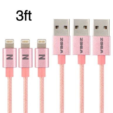 ZGEM® 3Pack 3FT / 1M Lightning Cable, Nylon Braided 8-Pin Lightning Data Sync & Charger USB Cable For iPhone SE / 6 / 6 Plus / 5S, iPad Air / Air2, iPad Mini3 Mini4, iPad Pro And More (Rose Gold)
