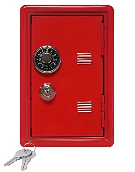 Kid’s Coin Bank Locker Safe with Combination Lock and Key – 7” High Red