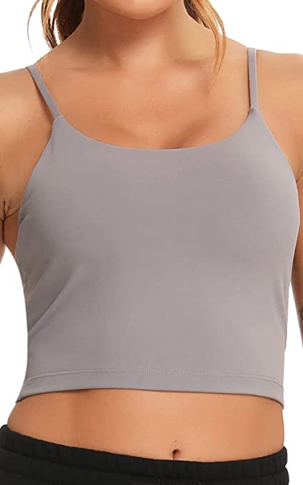 FITTIN Women's Longline Sports Bra - Square Tank Top Built in Bra Workout Camisole Crop Tops for Sports Casual Yoga Pilate