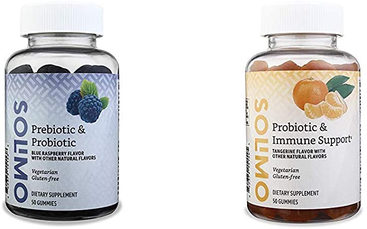 Amazon Brand - Solimo Prebiotic & Probiotic 2 Billion CFU, 50 Gummies (2 Gummies per Serving) & Solimo Probiotic & Immune Support, 2 Billion CFU with 25 mg Echinacea per Serving, 50 Gummies