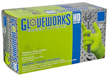 AMMEX - GWGN44100-BX - Nitrile Gloves - Gloveworks - HD, Disposable, Powder Free, Latex Rubber Free, Industrial, 8 mil, Medium, Green (Box of 100)