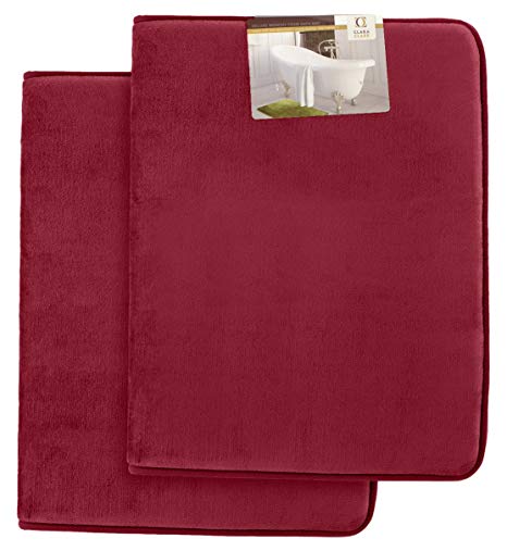 Clara Clark Non Slip Memory Foam Tub-Shower Bath Rug Set, Includes 2 Large Size 20 X 32 inches - Burgundy Red