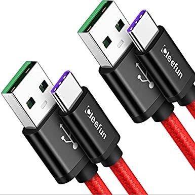 CLEEFUN 5A USB C Cable, [2pack, 1.8M] Huawei SuperCharge USB Type C Fast Charging Charger Cord for Huawei P30 Lite, P30 Pro, P30, P40 Lite, P40, P Smart Z - Nylon Braided(Red)