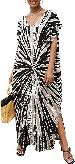 Bsubseach Women Casual Beach Kaftan Dress Short Sleeve Loungewear Caftan Swimsuit Cover Up