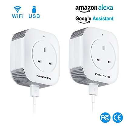 WiFi Smart Plug, LADUO Mini Wireless Smart Socket Outlet Works With Amazon Alexa and Google Home USB Port, Timing Function, Remote Control Your Devices Anywhere, No Hub Required (UK Plug-2PCS)