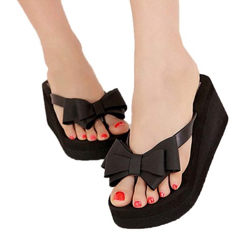 FINEJO Ladies Summer Platform Flip Flops Thong Wedge Beach Sandals Knotbow Shoes