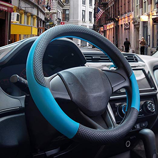 Car Steering Wheel Cover, Universal 15 Inch, Non-Slip, Anti-Oxidation, Odorless, Very Strong, Sleek Design, Very Soft.Black and Blue Beautiful Atmosphere.