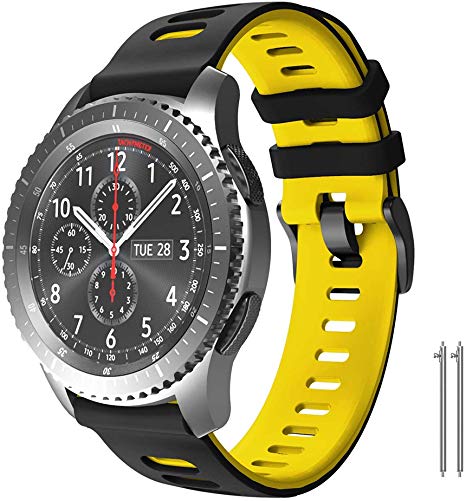 NotoCity for Gear S3 Frontier/Classic Band Galaxy Watch 46mm, 22mm Soft Silicone Replacement Band for Samsung Gear S3 Frontier/S3 Classic/Huawei Watch GT/Ticwatch Pro S2/E2(Black Yellow)