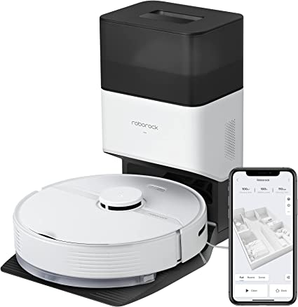 roborock Q7  Robot Vacuum with Self-Empty Dock Pure, Hands-Free Cleaning for up to 7 Weeks, 2700Pa Suction, 180mins Run-Time, Works with Alexa, Perfect for Hard Floors, Carpets, and Pet Hair (White)