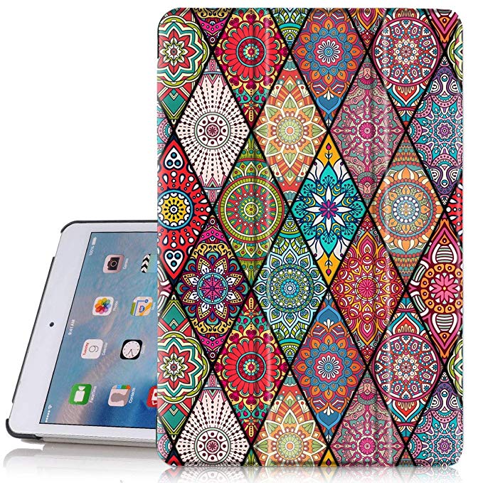 Hocase iPad Mini 5 Case, Folio PU Leather Smart Case w/Unique Flower Design, Auto Sleep/Wake Feature, Microfiber Lining Hard Back Cover for iPad Mini 5th Generation 2019/iPad Mini 4 2015 - Mandala