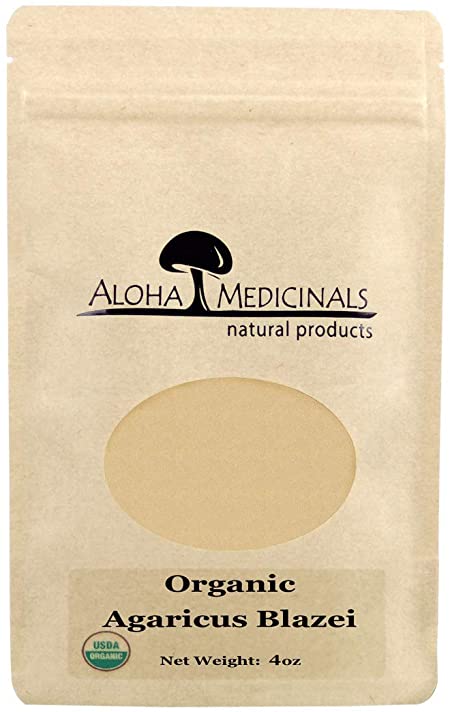 Aloha Medicinals - Pure Agaricus Blazei – Certified Organic Mushroom - Natural Health Supplement – Supports Cardiovascular, Liver, Gut, Joint, Energy Function – Insulin Control - 4oz Bag (Powder)