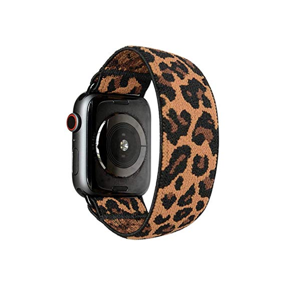 Tefeca Dark Cheetah/Leopard Pattern Elastic Compatible/Replacement Band for Apple Watch 38mm 40mm 42mm 44mm (Black Adapter for 42mm/44mm Apple Watch, Wrist Size : 7.0-7.4 inch (L4))