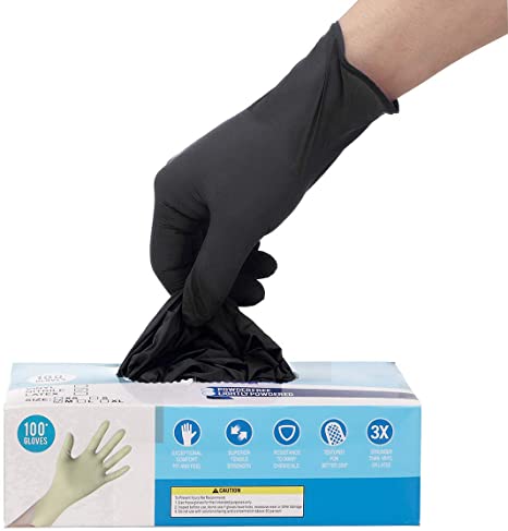 Gloves,100Pcs，Disposable, Powder Free Industrial Gloves, Latex Free,Cleaning Glove Ship from USA，Arrive in7-10 Days(S, M, L) (Black, L)