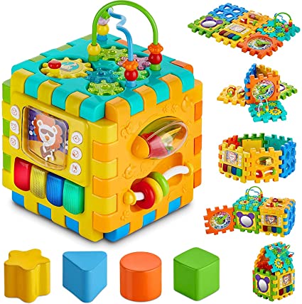 Toysical Baby Activity Cube – 6-in-1 Multi-Assembly Activity Square for Babies 10m  – BPA-Free Play Cube for Infants & Toddlers Teaches Cognitive & Motor Skills with Music, Shapes, Gears & More