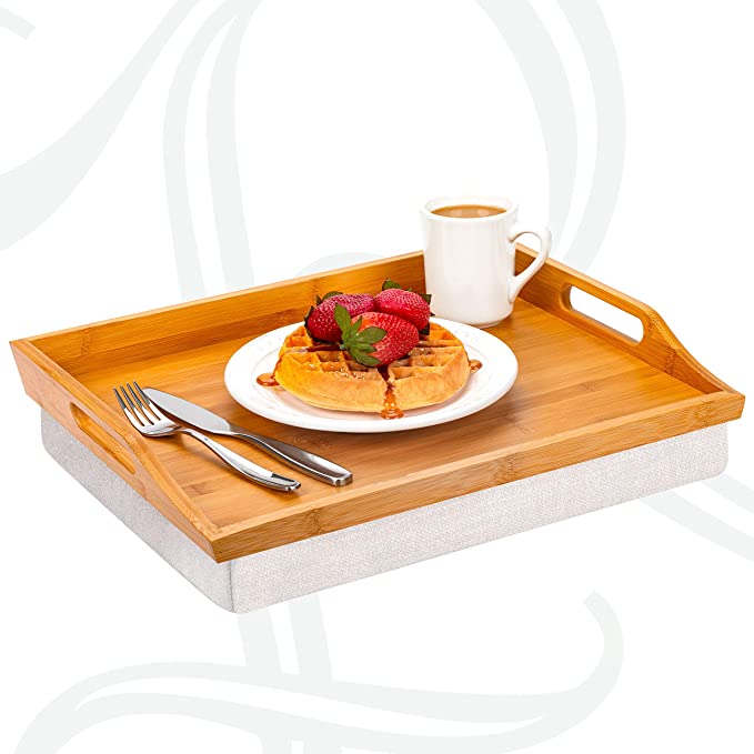 LapGear Rossie Lap Tray with Detachable Pillow, Serving Tray - Natural Bamboo - Style No. 76107