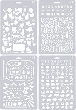 SKATAN 4 Pcs Drawing Painting Stencils for Bullet Journal, Planner, Scrapbooking, Card and Craft Projects