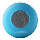 SoundBot SB510 HD Water Resistant Bluetooth 30 Shower Speaker Handsfree Portable Speakerphone with Built-in Mic 6hrs of playtime Control Buttons and Dedicated Suction Cup Blue