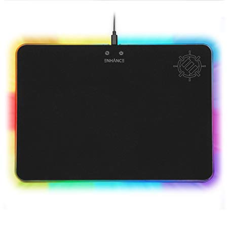 ENHANCE Large LED Gaming Mouse Pad with Fabric Surface - Hard Mouse Mat with 7 RGB Colors & 2 Lighting Effects, Brightness Controls, Precision Tracking for Esports - Black Fabric