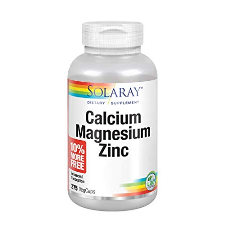 Solaray Calcium, Magnesium, Zinc | Healthy Bones, Teeth, Nerve, Muscle, Heart & Immune Support | 68 Serv | 275 VegCaps