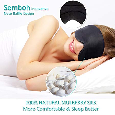 Silk Eye Mask for Sleeping, Semboh Natural Silk Sleep Mask, Super-Smooth Eye Cover for Woman & Man Block Light 99% with Invisibility Nose Baffle