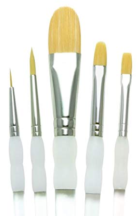 Royal Brush 408548 10014044 Soft Grip Starter Golden Taklon Fiber Paint Brush Set Assorted Size Multicolor 5