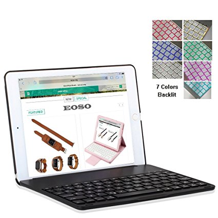 EOSO iPad Air 2 Bluetooth Keyboard Case with Aluminum LED Backlit ABS Keys for Apple iPad Air 2 / iPad 6 - Black