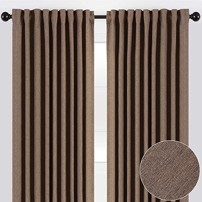 Chanasya 2-Panel Two Color Tone Textured Heavy Curtains - for Windows Living Room Bedroom Patio Office - Partial Room Darkening Window Treatment Drapes for Home Decor 52 x 96 Inches Long - Brown