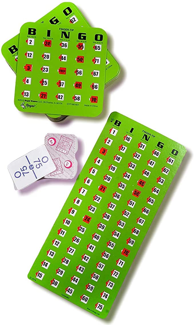 Regal Games Finger-Tip Shutter Slide Card Bingo Set with Master Board and Calling Cards, 25 or 50 Count