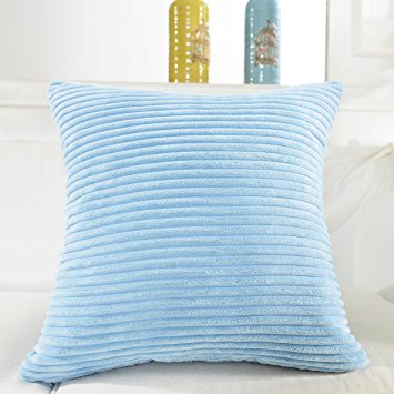 Home Brilliant Solid Supersoft Corduroy Handmade Decorative Velvet Throw Pillow Cushion Cover With Zipper for Bed, Light Blue, 18"x18" (45cm)