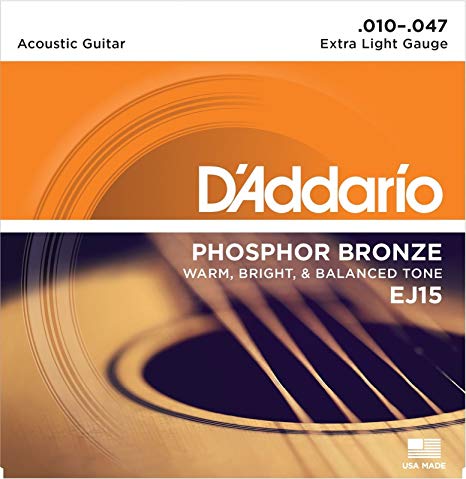 D'Addario Phosphor Bronze Acoustic Guitar Strings Extra Light .010-.047 EJ15