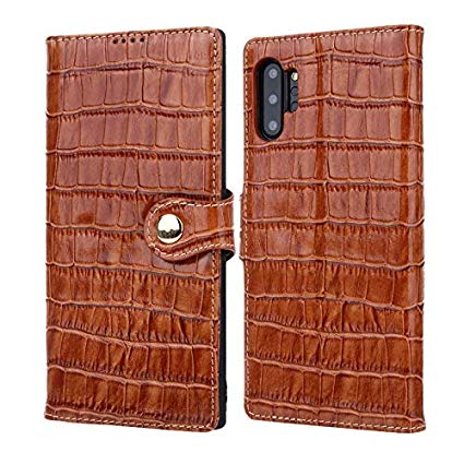 GGEBKEA- for Samsung Galaxy Note 10 Plus/Note 10  Case, Crocodile Texture Genuine Leather Case, Cowhide Pouch Case with Holder/Card Slots/Magnetic Buckle for Samsung Galaxy Note 10 Plus