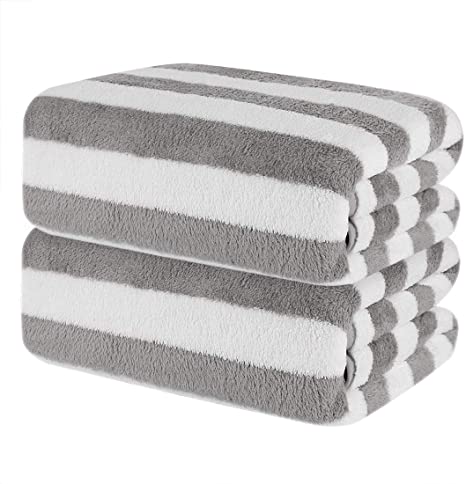 CHRUNONE Bath Towels, 55"x27" Luxury Bath Towel Set, 2 Pack Super Absorbent Bath Sheet Soft Towels for Bathroom Hotel Spa (Grey White)