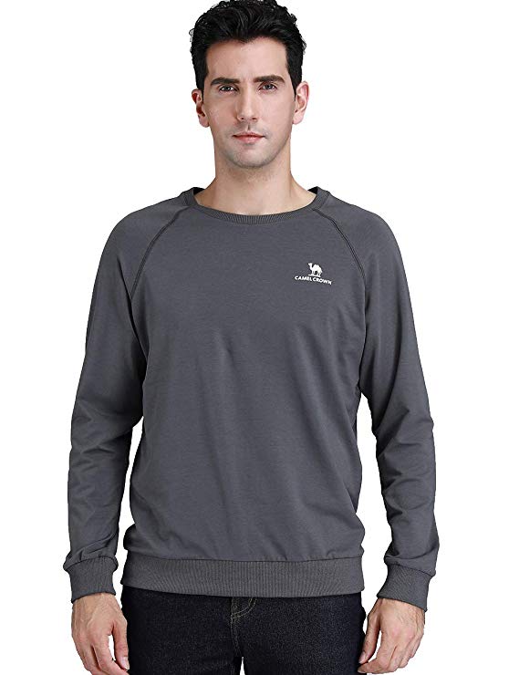 Camel Crown Men’s Breathable Pullover Sweatshirt for Running Classic Cotton Long-Sleeve Crew-Neck Cotton Casual Bottoming Shirt