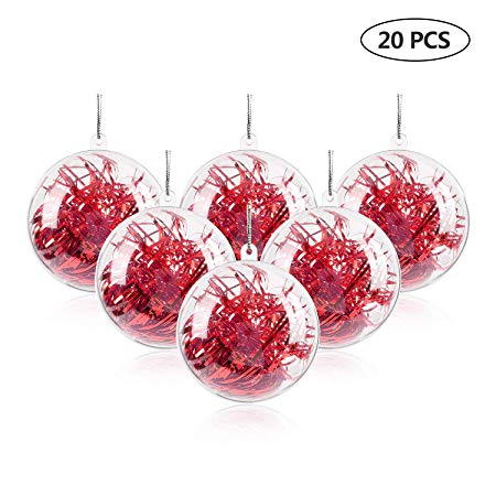 Uten 20Pcs DIY Ornament Balls Christmas Decorations Tree Ball 3.94"/100mm Clear Fillable Baubles Craft for New Years Present Holiday Wedding Party Home Decor