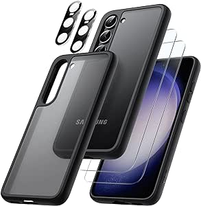 JETech 5 en 1 Coque Mat pour Samsung Galaxy S23 5G 6,1 Pouces avec 2 Verre Trempé et 2 Caméra Arrière Protecteur, Étui Housse Arrière Translucide, Film en Protection Écran (Noir)