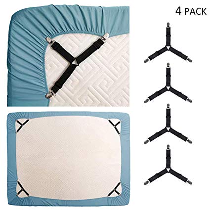 KALLC Bed Sheet Holder Straps, 4 Pack Adjustable Triangle Elastic Mattress Sheet Clips Mattress Cover Holder Fasteners Bed Sheet Fasteners Heavy Duty Grippers Clips Keeping Sheets Place for Bedding