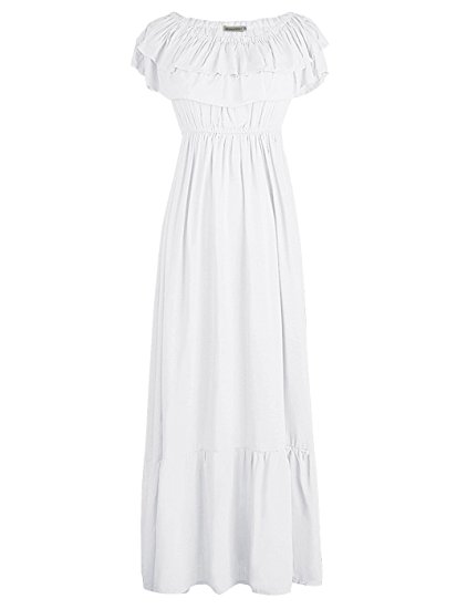 Anna-Kaci Womens Boho Peasant Ruffle Stretchy Short Sleeve Maxi Long Dress