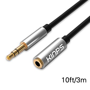 Kinps Audio Auxiliary Stereo Extension Cable 3.5mm Male to Female, Stereo Jack Cord for Phones, Headphones, Speakers, Tablets, PCs, MP3 Players and More (10ft/3m, Black)