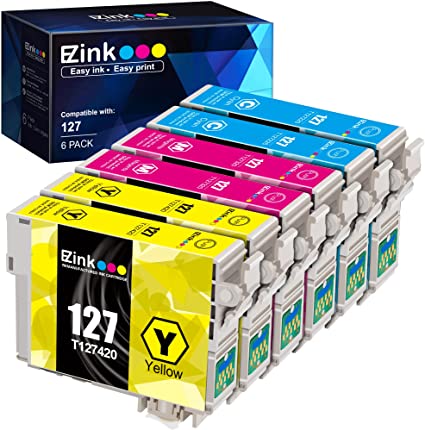 E-Z Ink (TM) Remanufactured Ink Cartridge Replacement for Epson 127 T127 to use with NX530 625 WF-3520 WF-3530 WF-3540 WF-7010 WF-7510 7520 545 645 (2 Cyan, 2 Magenta, 2 Yellow) 6 Pack