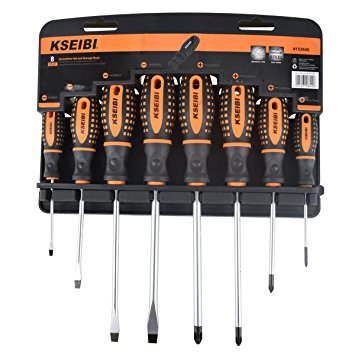 KSEIBI 153640 Slotted and Phillips Screwdriver Set Magnetic with Storage Rack 8 Piece Organized Screwdriver Kit