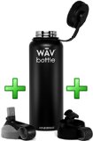 3 in 1 Stainless Steel Water Bottle 40 oz WAV Bottle w Straw Lid and Flip Lid - Wide Mouth Vacuum Insulated Double Walled - Easy Swap Lids For Hot or Cold Drinks