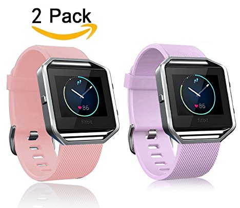 Olytop for Fitbit Blaze Bands, [2 pack] Silicone Classic Replacement Bands for Fitbit Blaze Watch Accessory Women Men[FRAME not Included](Light Pink Light Purple, Small (5.3''-6.7''))