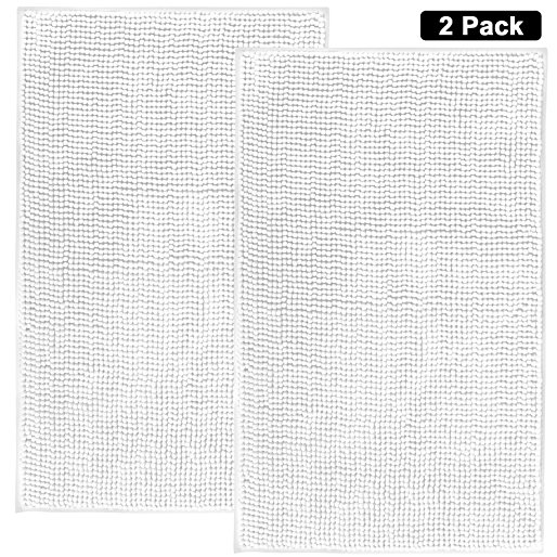 Lifewit 2 Pack 32"x20" Bath Mat Anti Slip Microfiber Shaggy Chenille Bath Rugs Bathroom Shower Mats Rug White