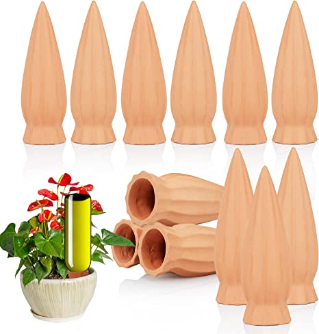 KOAMLY Plant Self-Watering Stakes 12 Pack Terracotta Plant Watering Devices,Recycled Wine Bottle Plant Watering Devices for Vacation