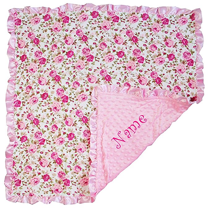 Kirei Sui Personalized Embroidered Baby Girl Minky Dots Blanket