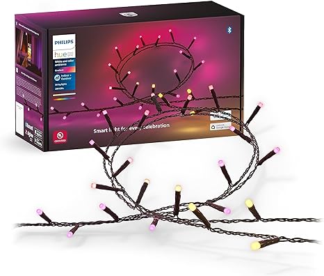 Philips Hue Christmas Festavia 65 Foot String Lights - 250 Mini White and Color Changing Smart LEDs - Waterproof - Year Round Indoor/Outdoor Decoration - Sync with Music - Works with Voice, Matter