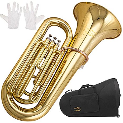 Glory Brass GTU3 3 key B Flat Tuba, Gold finish, with Mouthpiece,Case and Glove,Click to check more choice