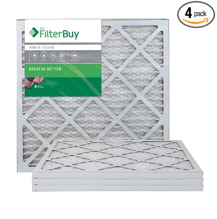 AFB Silver MERV 8 20x20x1 Pleated AC Furnace Air Filter. Pack of 4 Filters. 100% produced in the USA.